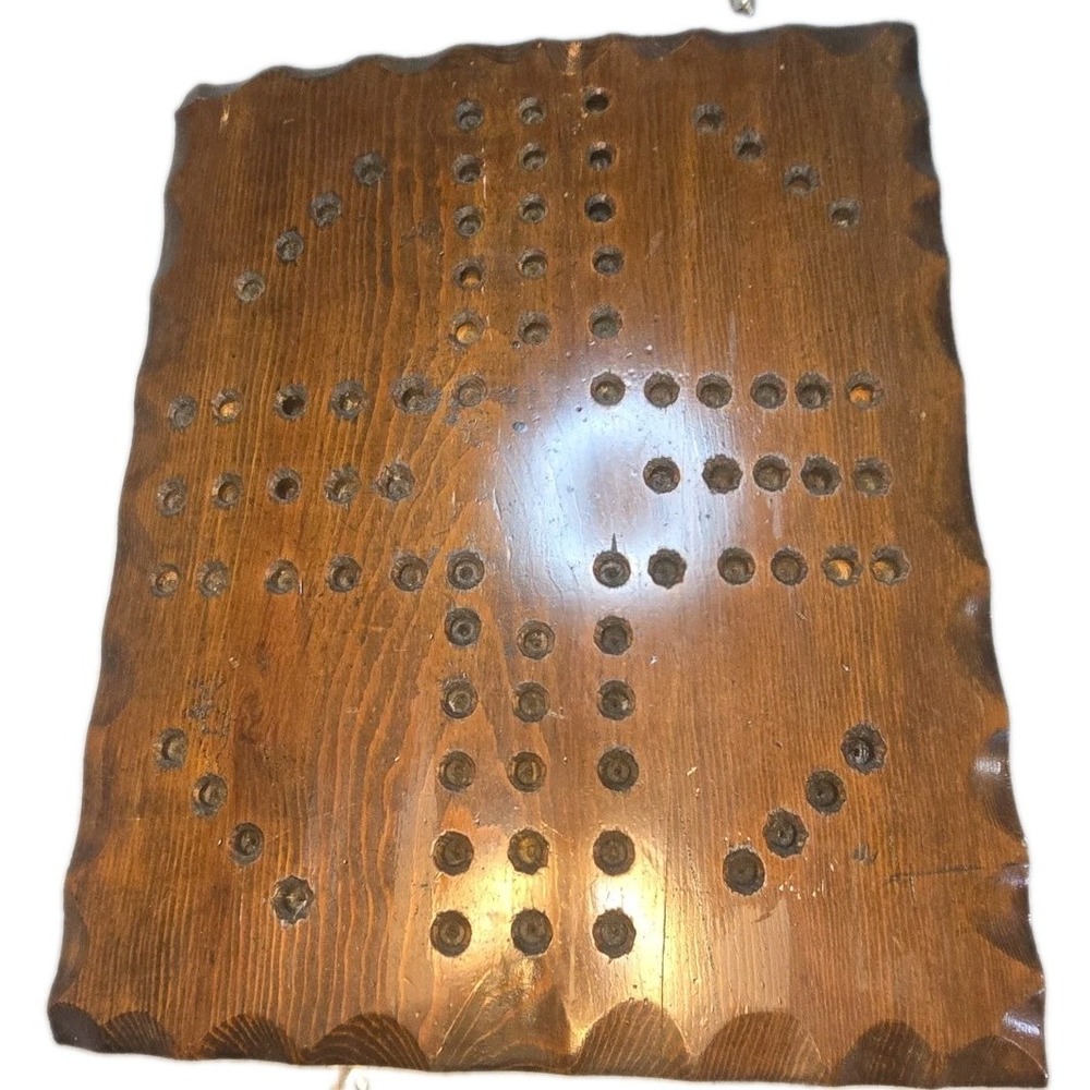 Vintage Wooden Aggravation Game Board 4 Player Handmade Wood Wahoo Marble Board